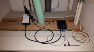 Raspberry Pi connected via USB 1-wire adapter to string of sensors