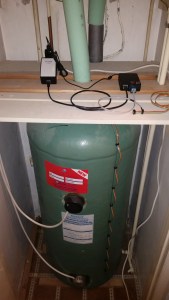 Raspberry Pi connected via USB 1-wire adapter to string of sensors