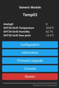 Tasmota Showing SHT30 Sensor Data