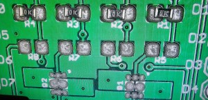 MOSFET Shield for Wemos D1 mini close up of solder stencilling and component placement